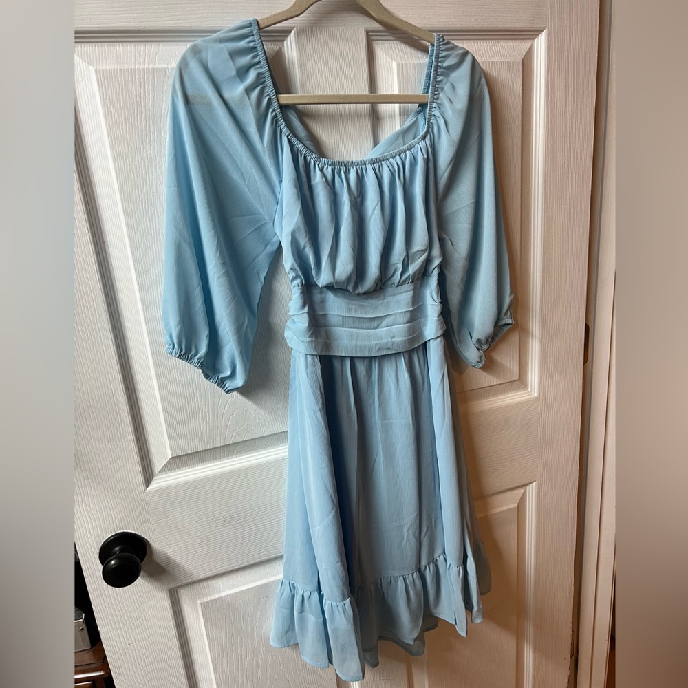 Chic Sky Blue Long Sleeve Dress